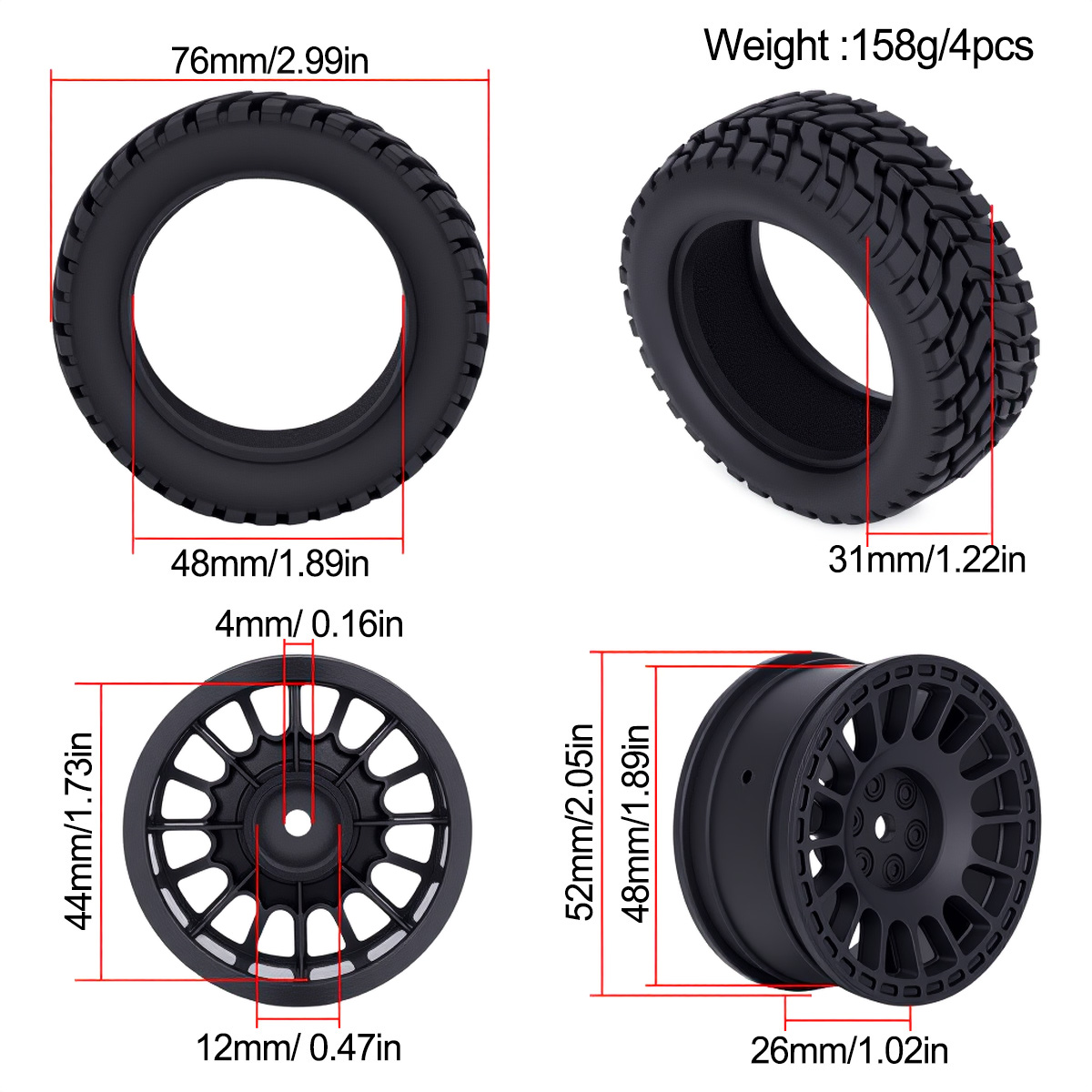 1.9 pollici 75*31mm Gomma di P - Tamiya Model Rc Car recensione e prezzo